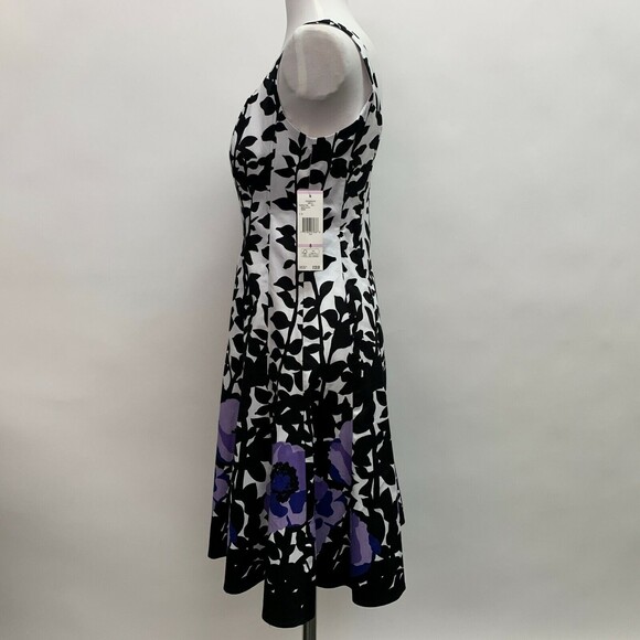 Nine West Women's Dress 6 Black White Purple Multicolor Sleeveless Floral NWT - Picture 4 of 8